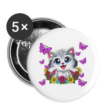 Cat kiss in a floral wreath - Buttons large 2.2''/56 mm (5-pack) - white - Front