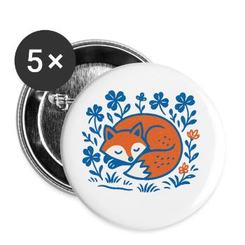 Schlafender Fuchs im Blumen-Nachtgarten - Buttons groß 56 mm (5er Pack) - Weiß - Vorne
