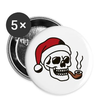 Smoking Skull with Santa Hat Illustration - Buttons large 2.2''/56 mm (5-pack) - white - Front