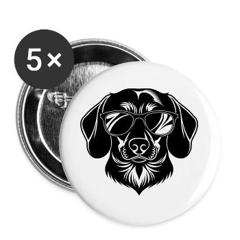 Dackel Hundekopf mit Sonnenbrille - Buttons groß 56 mm (5er Pack) - Weiß - Vorne