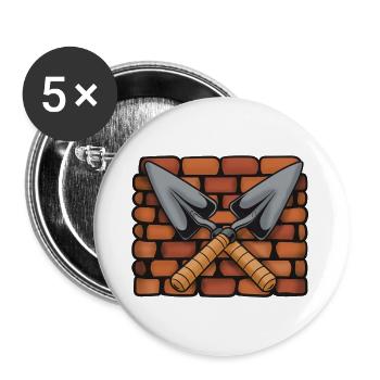 Mason's symbol: Crossed trowels in front of brick wall - Buttons large 2.2''/56 mm (5-pack) - white - Front