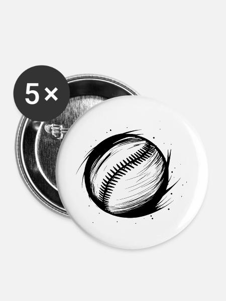 Baseball Ball Skizze - Buttons groß 56 mm (5er Pack) - Weiß