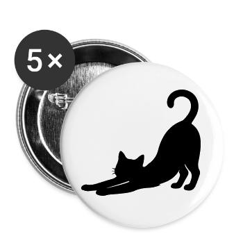 Sich streckende Katze Silhouette Schwarz - Buttons groß 56 mm (5er Pack) - Weiß - Vorne