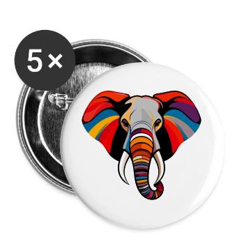Bunter Elefantenkopf Kunst Pop Art Elefant Motiv - Buttons groß 56 mm (5er Pack) - Weiß - Vorne