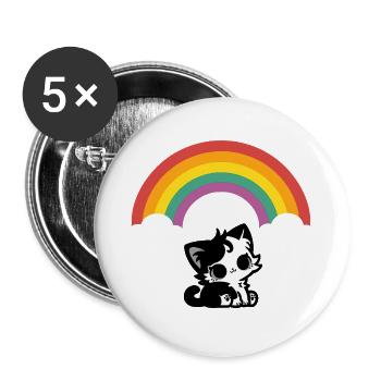 Goth Cat under the Rainbow Motif - Buttons large 2.2''/56 mm (5-pack) - white - Front