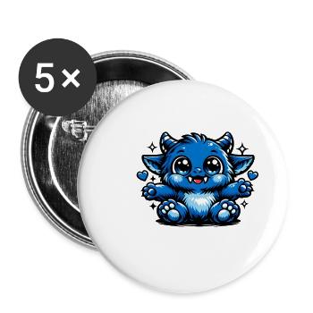 Blauer Kuschel-Drachen Comicstil - Buttons groß 56 mm (5er Pack) - Weiß - Vorne