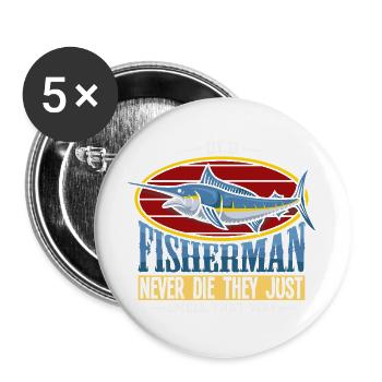 Fisherman Pensioner Senior Pension Fishing Man - Buttons large 2.2''/56 mm (5-pack) - white - Front