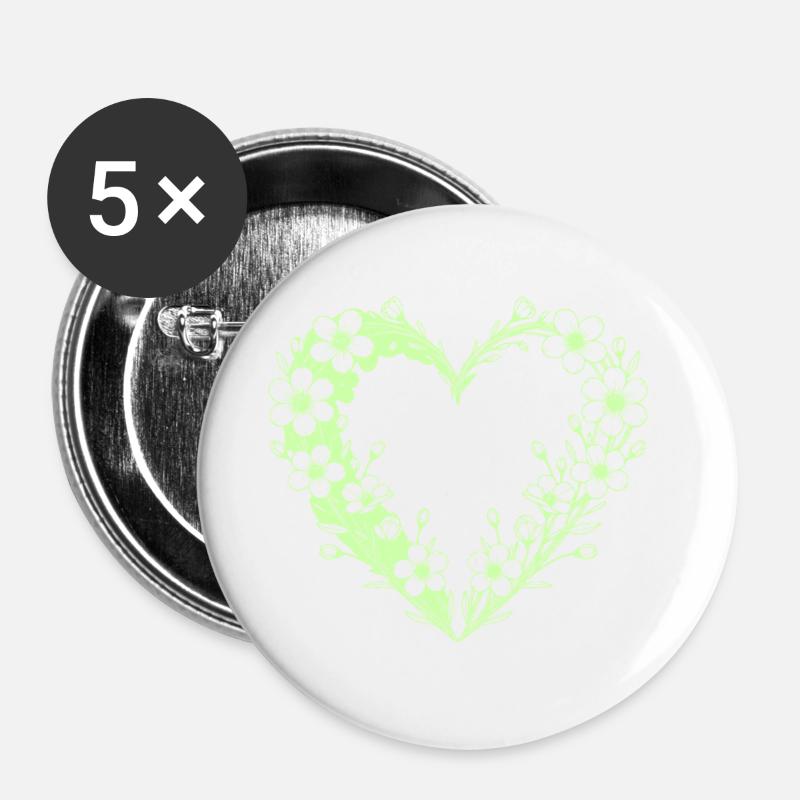 Flower heart in floral frame - Buttons large 2.2''/56 mm (5-pack) - white