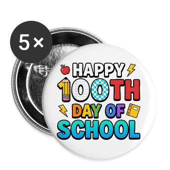 Joyeux 100e jour d’école cadeau enseignant et élève - Lot de 5 grands badges (56 mm) - blanc - Devant