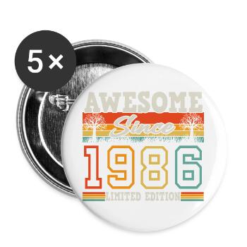 1986 Vintage Born 40th Birthday Gift - Buttons large 2.2''/56 mm (5-pack) - white - Front