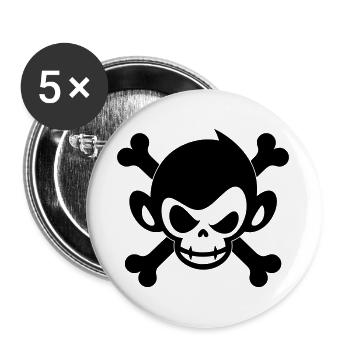 Totenkopf Affe Pirat Symbol - Buttons groß 56 mm (5er Pack) - Weiß - Vorne