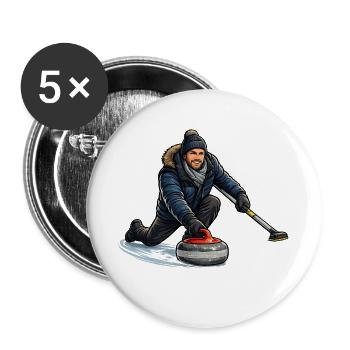 Curlingheld im Eiswind - Buttons groß 56 mm (5er Pack) - Weiß - Vorne