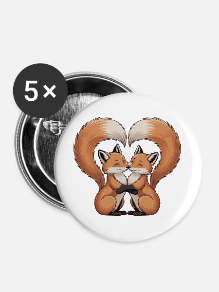 Fuchs Paar Herz - Buttons groß 56 mm (5er Pack) - Weiß