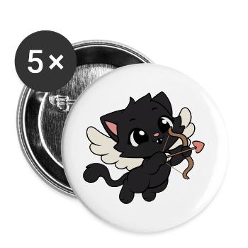 Katzen Amor Cupid Kawaii - Buttons groß 56 mm (5er Pack) - Weiß - Vorne