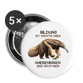 Anteater saying – education is important but - Buttons large 2.2''/56 mm (5-pack) - white - Front