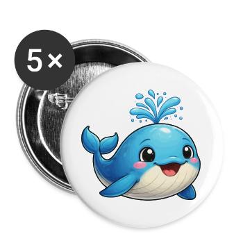 Little Blue Whale with Water Sparks - Buttons large 2.2''/56 mm (5-pack) - white - Front