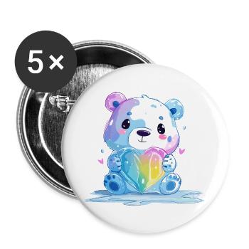Cute polar bear with rainbow heart - Buttons large 2.2''/56 mm (5-pack) - white - Front