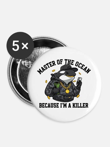 Master of the Ocean Orca Spruch - Buttons groß 56 mm (5er Pack) - Weiß
