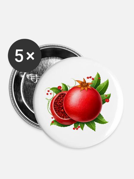 Granatapfel mit Blättern - Buttons groß 56 mm (5er Pack) - Weiß