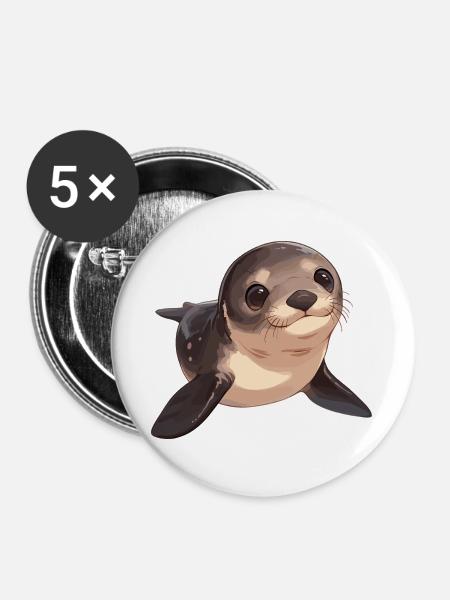 Seelöwen Seelöwe - Buttons groß 56 mm (5er Pack) - Weiß