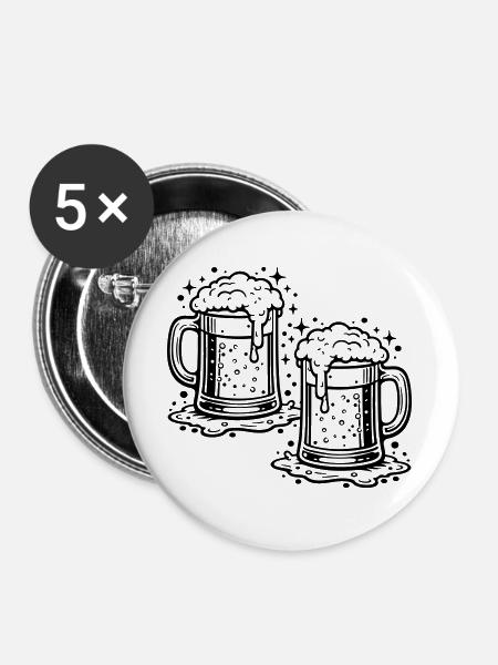 Bierglas Bier Saufen - Buttons groß 56 mm (5er Pack) - Weiß