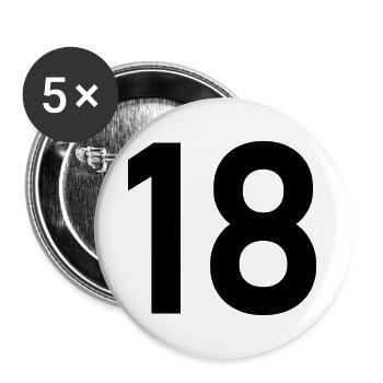18. 18 JAHRE ALT. 18-JÄHRIGES JUBILÄUM. 18. GEBURTSTAG. - Buttons groß 56 mm (5er Pack) - Weiß - Vorne