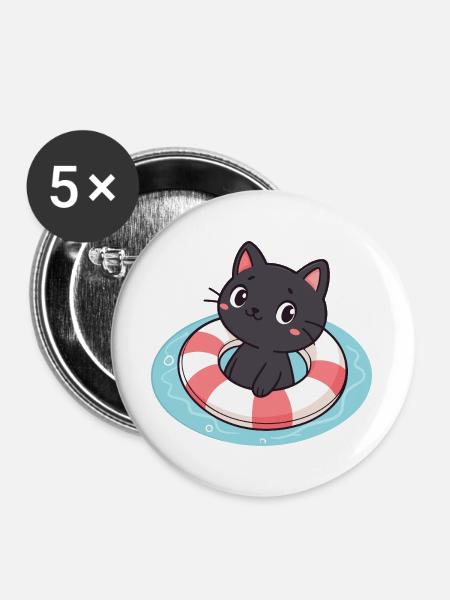 Kätzchenschwimmer auf Boje - Buttons groß 56 mm (5er Pack) - Weiß