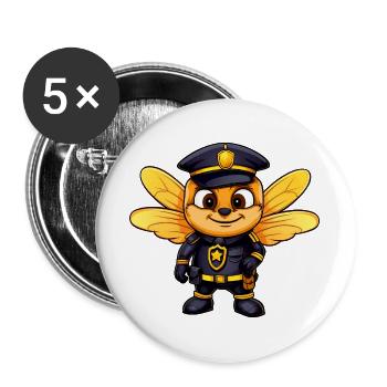 Bienen Polizei - Buttons groß 56 mm (5er Pack) - Weiß - Vorne