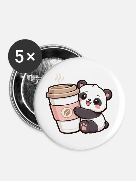 KaffeePanda Kuschelheld - Buttons groß 56 mm (5er Pack) - Weiß