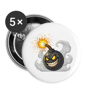 Bombe de dessin animé en colère - Lot de 5 grands badges (56 mm) - blanc - Devant