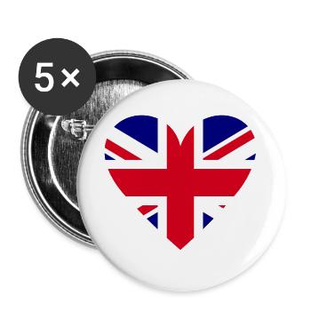 Heart Flag Great Britain - Buttons large 2.2''/56 mm (5-pack) - white - Front