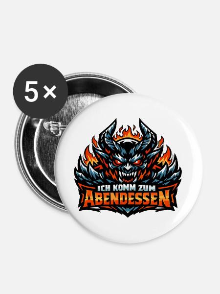 Abendessen Dämonen-Feuer - Buttons groß 56 mm (5er Pack) - Weiß
