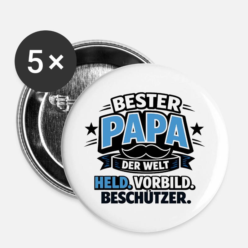 Bester Papa der Welt – Held und Beschützer - Buttons groß 56 mm (5er Pack) - Weiß