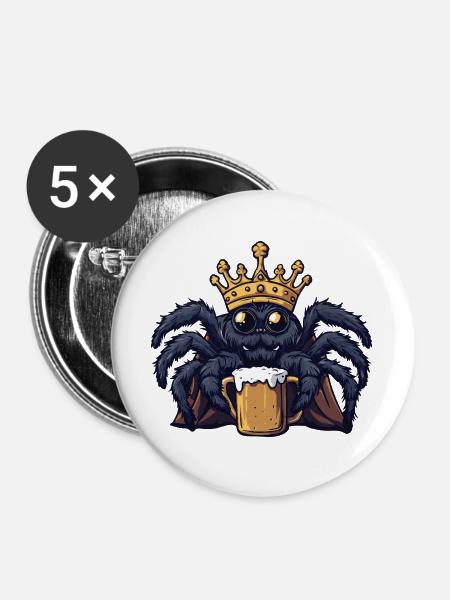 Tarantula Bier König - Buttons groß 56 mm (5er Pack) - Weiß