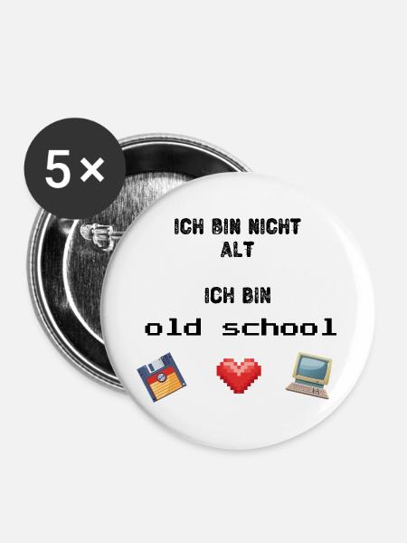 Old School - Buttons groß 56 mm (5er Pack) - Weiß