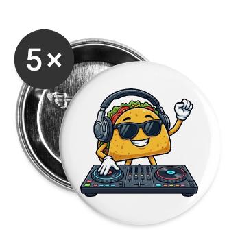 Taco Food DJ mexicain Soirée techno Soirée Célébration - Lot de 5 grands badges (56 mm) - blanc - Devant