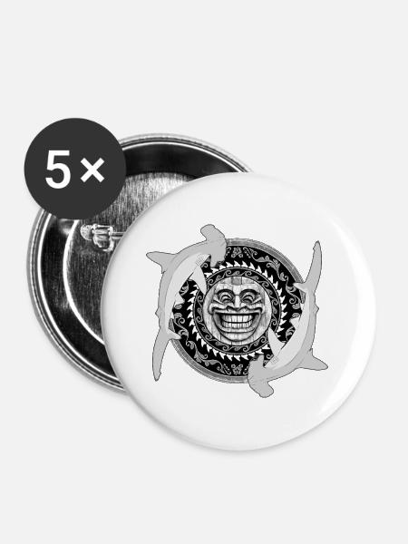 Hammerhai Tiki - Buttons groß 56 mm (5er Pack) - Weiß