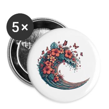 Moon wave with tropical flowers - Buttons large 2.2''/56 mm (5-pack) - white - Front