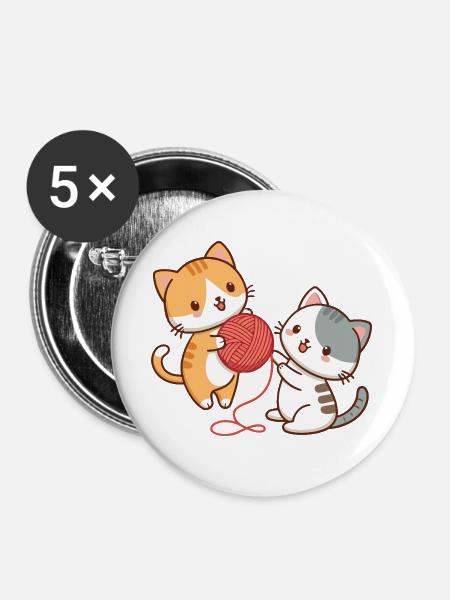 Kätzchen und Kawaii-Ball - Buttons groß 56 mm (5er Pack) - Weiß