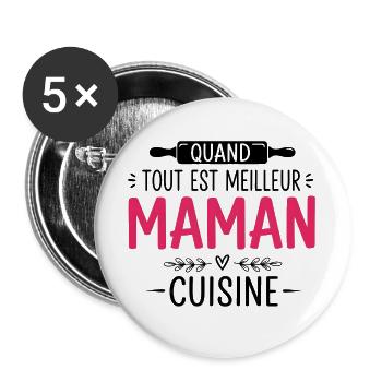Cadeau pour Maman Cadeau Original, Anniversaire  - Lot de 5 grands badges (56 mm) - blanc - Devant