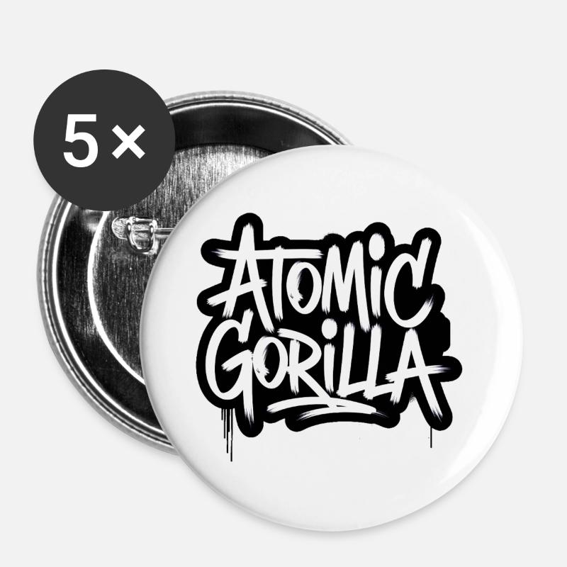 Atomar-Gorilla - Buttons groß 56 mm (5er Pack) - Weiß