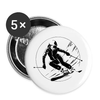 Silhouette de femme skieuse skieuse - Lot de 5 grands badges (56 mm) - blanc - Devant