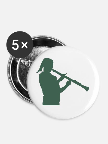 Bläser Silhouette mit Blockflöte - Buttons groß 56 mm (5er Pack) - Weiß