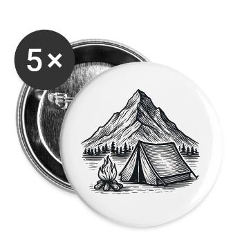 Mountain camping tent by the fire – line art - Buttons large 2.2''/56 mm (5-pack) - white - Front