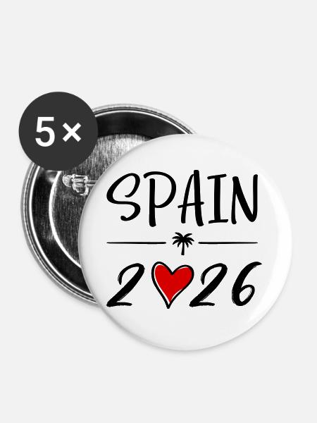 Spain 2026 - Buttons groß 56 mm (5er Pack) - Weiß