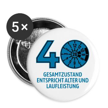 HU März 2026 - 40 Jahre - Geburtstag Geschenk - Buttons groß 56 mm (5er Pack) - Weiß - Vorne