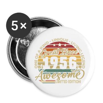 Cadeau de 70e anniversaire 1956 Vintage Retro - Lot de 5 grands badges (56 mm) - blanc - Devant