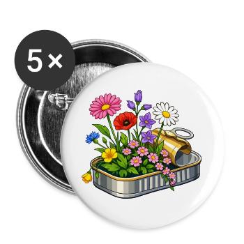 Colorful flowers in opened tin illustration - Buttons large 2.2''/56 mm (5-pack) - white - Front