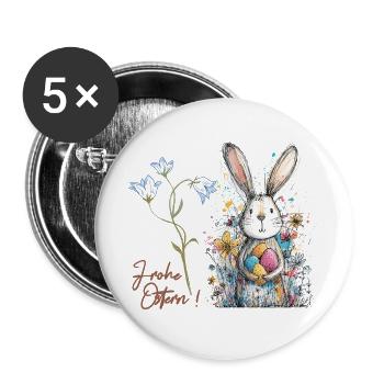 Lapin de Pâques avec des œufs colorés - Lot de 5 grands badges (56 mm) - blanc - Devant
