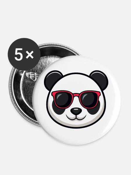 Panda Rote Brille - Buttons groß 56 mm (5er Pack) - Weiß